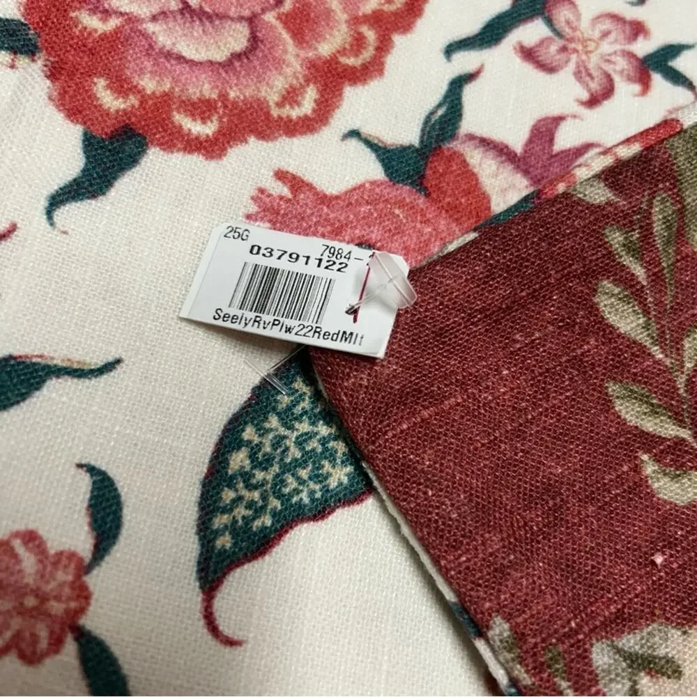 Pottery Barn Seely Floral Reversible Printed Accent Pillow Cover Cream Red NEW